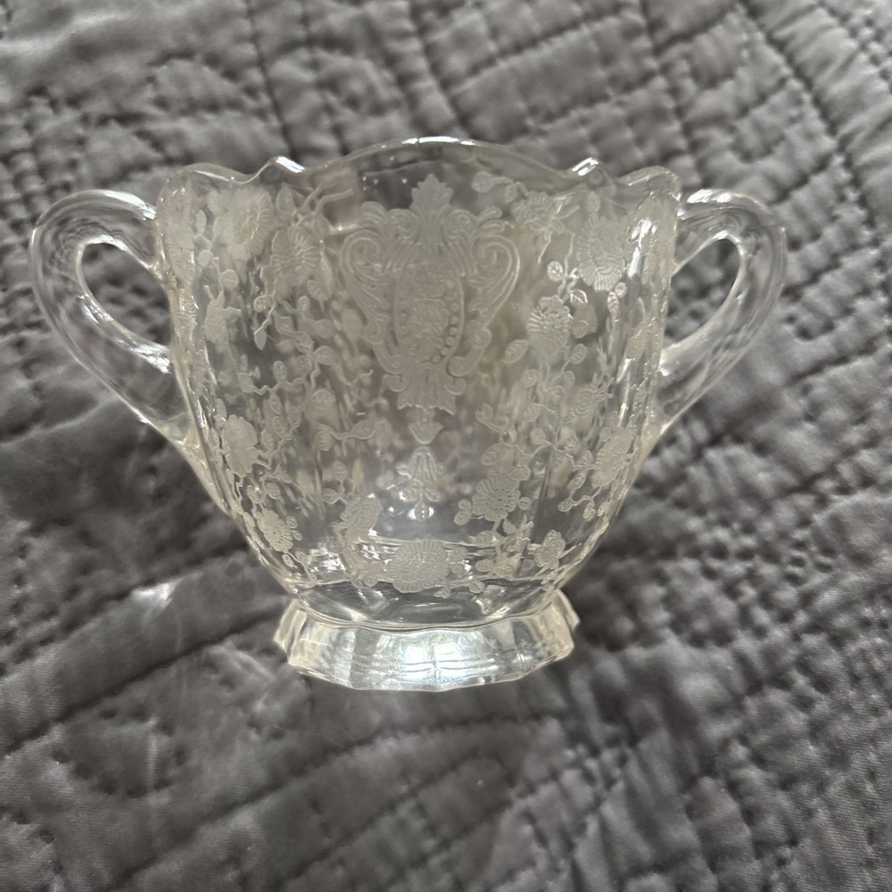 Crystal Cambridge Rose Point Open Etched Sugar Bowl
